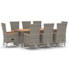 vidaXL 9 pcs conjunto de jantar p/ jardim c/ almofad&otilde;es vime PE cinza