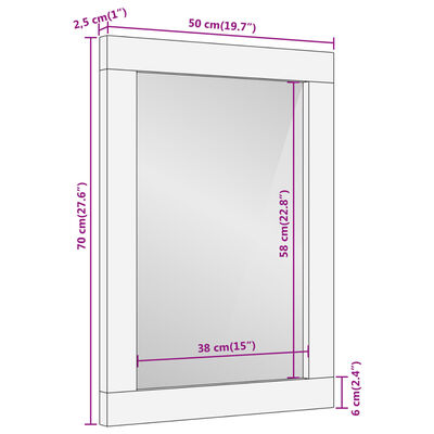 vidaXL Espelho de casa de banho 50x70x2,5 cm mangueira maciça e vidro