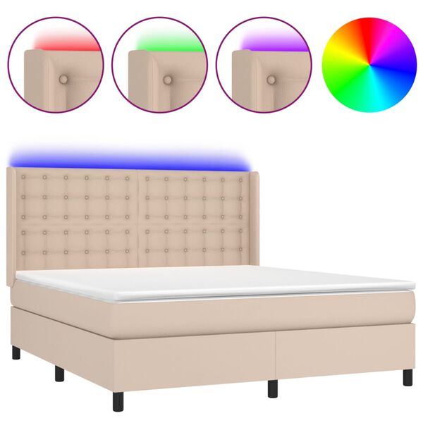 vidaXL Cama box spring c/colch&atilde;o/LED 160x200cm couro artif. cappuccino