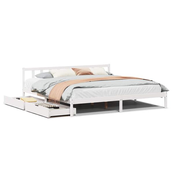 vidaXL Cama sem colch&atilde;o 200x200 cm madeira de pinho maci&ccedil;a branco