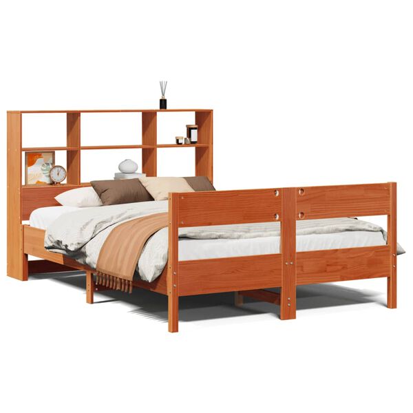 vidaXL Cama c/ estante sem colch&atilde;o 120x190cm pinho maci&ccedil;o castanho-mel