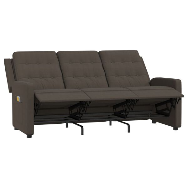 vidaXL Poltrona de massagens reclinável 3 assentos tecido castanho