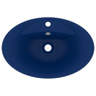 vidaXL Lavatório luxuoso oval 58,5x39 cm cerâmica azul-escuro mate