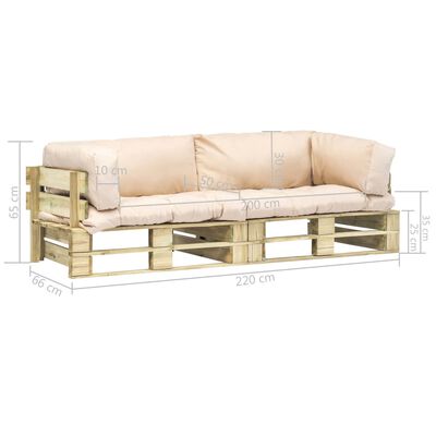 vidaXL Conj. sofá de paletes 2 pcs com almofadões cor areia pinho