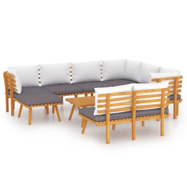 vidaXL 9 pcs conjunto lounge de jardim com almofadões acácia maciça