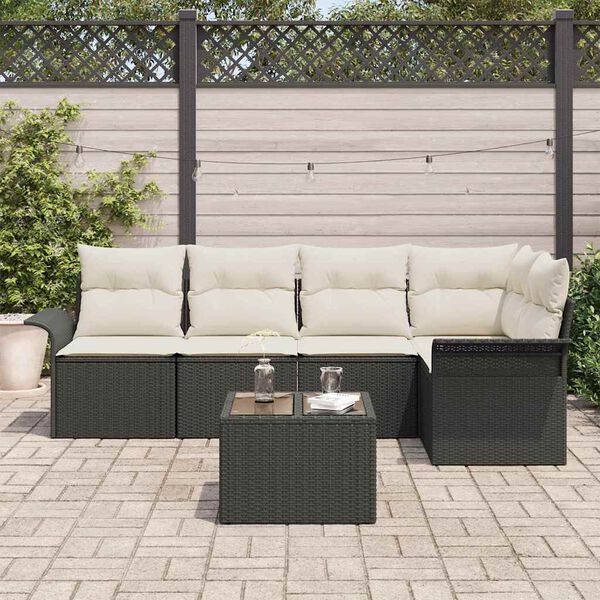 vidaXL Conjunto de Sof&aacute; de Jardim 6 pcs Preto Rattan Sint&eacute;tico