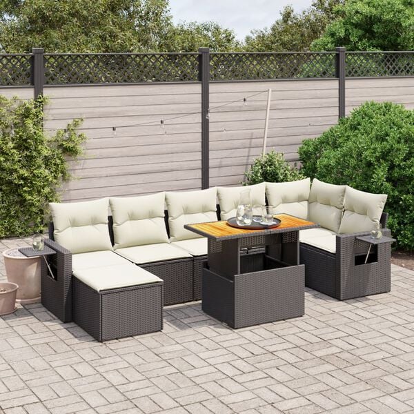 vidaXL 8 pcs conjunto sof&aacute;s de jardim com almofad&otilde;es vime PE preto