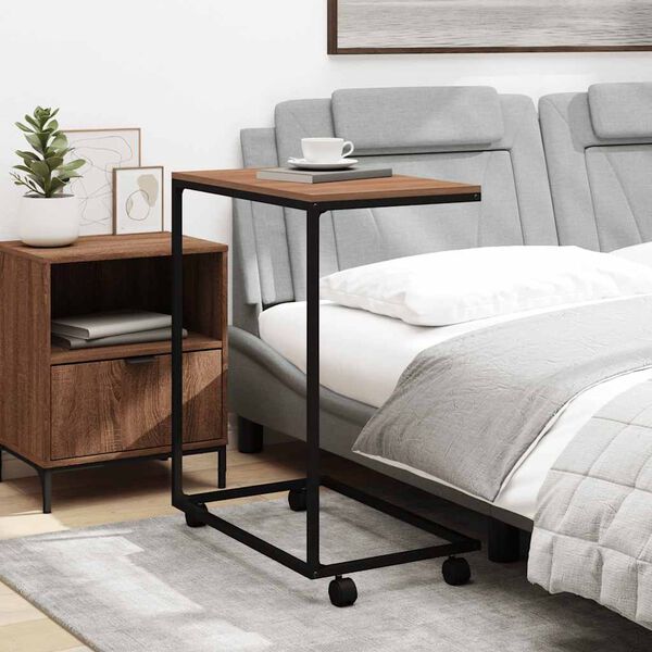 vidaXL Mesa de apoio c/ rodas 55x35x70 cm madeira processada preto