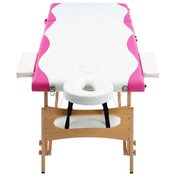 vidaXL Mesa de massagens dobr&aacute;vel 3 zonas madeira branco e rosa