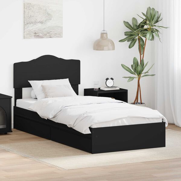 vidaXL Cama com Armazenamento Preto 70 x 190 cm Madeira processada