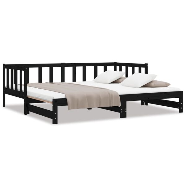 vidaXL Estrutura sof&aacute;-cama de puxar 2x(90x190) cm pinho maci&ccedil;o preto