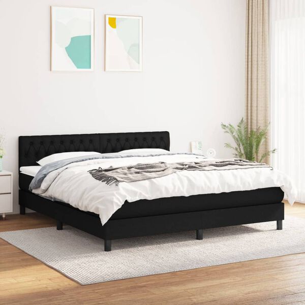 vidaXL Cama com molas/colch&atilde;o 180x200 cm tecido preto