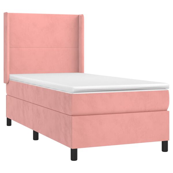 vidaXL Cama box spring c/ colch&atilde;o/LED 90x200 cm veludo rosa