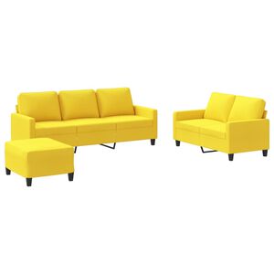 vidaXL 3 pcs conjunto de sof&aacute;s com almofad&otilde;es tecido amarelo-claro