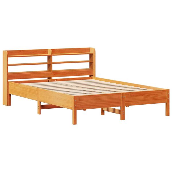 VidaXL Cama sem colch&atilde;o 140x190 cm pinho maci&ccedil;o castanho-mel