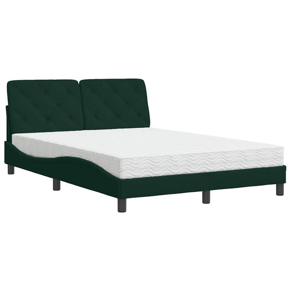 vidaXL Cama com colch&atilde;o 140x200 cm veludo verde-escuro