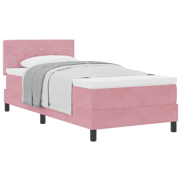 vidaXL Cama Box com colch&atilde;o com cabeceira Rosa 90 x 200 cm Veludo
