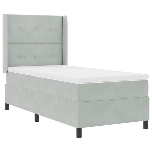 vidaXL Cama Box com colch&atilde;o Cinzento-claro 90 x 190 cm Veludo