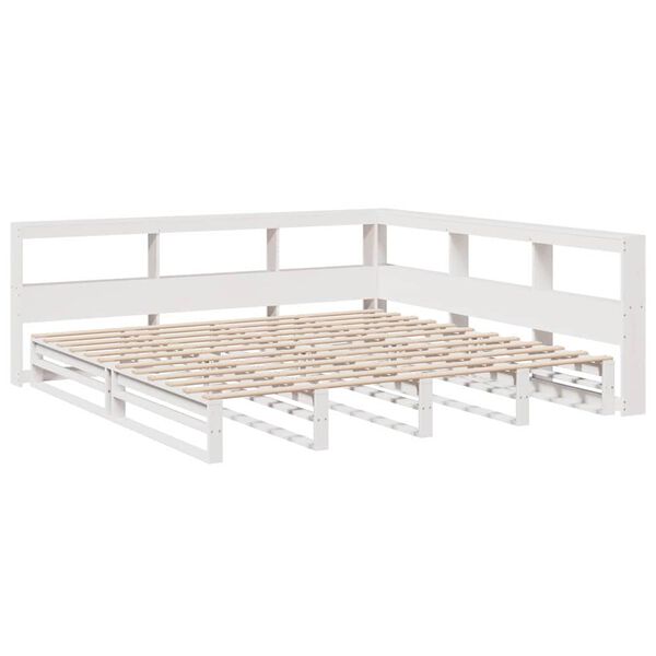 vidaXL Cama com estante sem colch&atilde;o 180x200 cm pinho maci&ccedil;o branco
