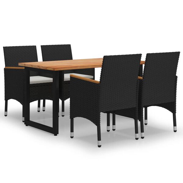 vidaXL 5 pcs conjunto jantar p/ jardim c/ almofad&otilde;es vime PE preto