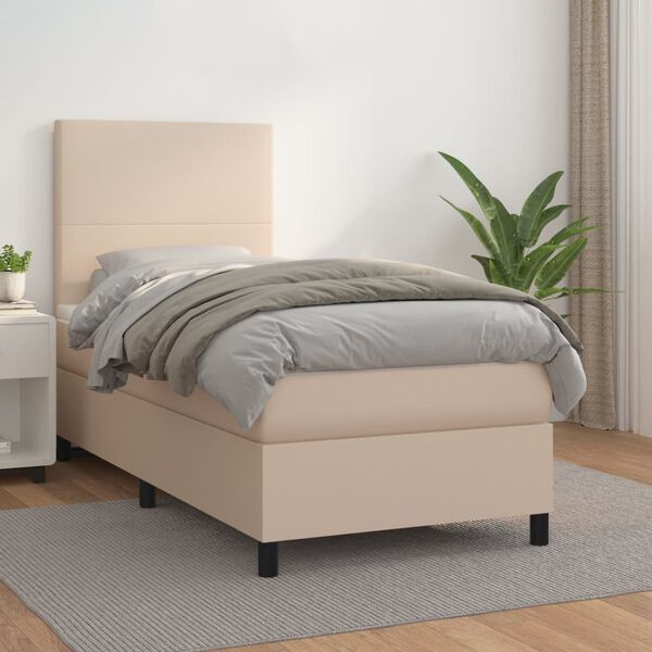 vidaXL Cama com molas/colchão 90x190 cm couro artificial cappuccino