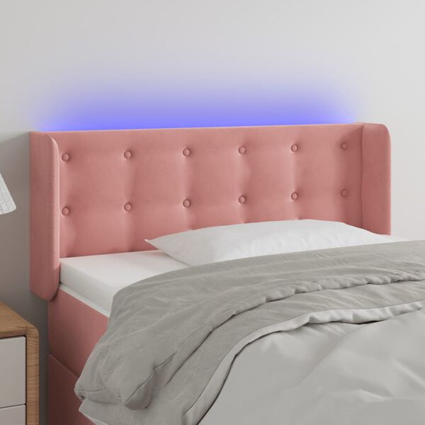 vidaXL Cabeceira de cama c/ luzes LED veludo 93x16x78/88 cm rosa