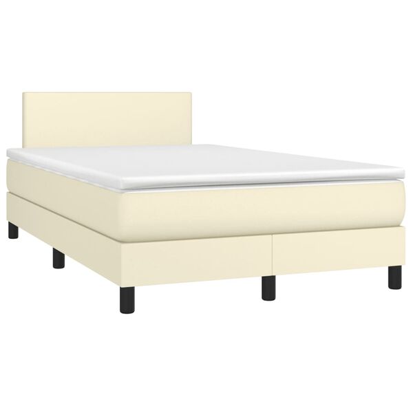 vidaXL Cama box spring c/ colch&atilde;o/LED 120x200cm couro artificial creme