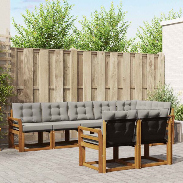 vidaXL Conjunto de Sof&aacute;s para Exterior 8 pcs Cinza Natural e Claro