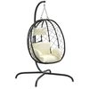 vidaXL Cadeira suspensa Egg com almofada, vime sint&eacute;tico branco creme e a&ccedil;o