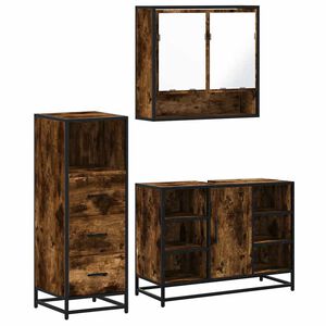 vidaXL 3 pcs conjunto de m&oacute;veis WC madeira processada carvalho fumado