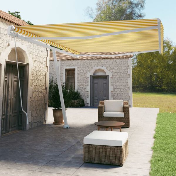 vidaXL Toldo retr&aacute;til manual independente 500x350 cm amarelo e branco