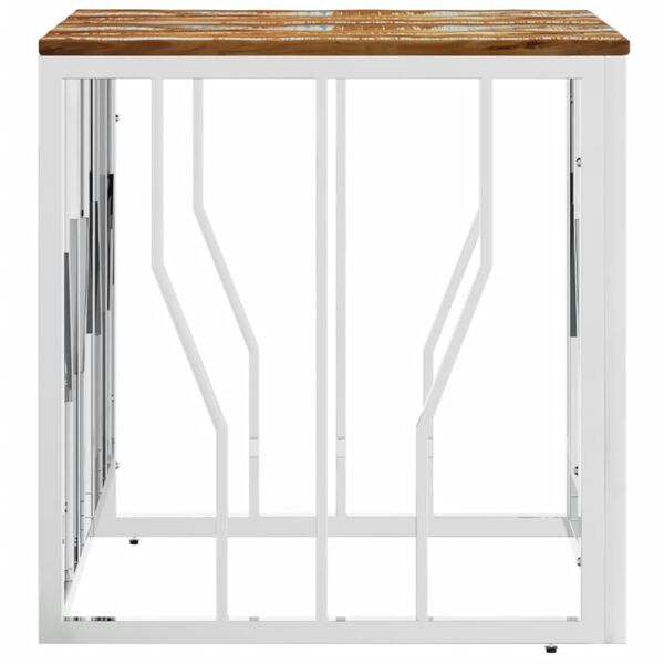 vidaXL Mesa centro a&ccedil;o inoxid&aacute;vel/madeira recuperada maci&ccedil;a prateado