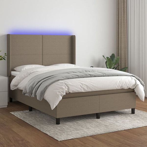 vidaXL Cama box spring colch&atilde;o/LED 140x190cm tecido cinza-acastanhado
