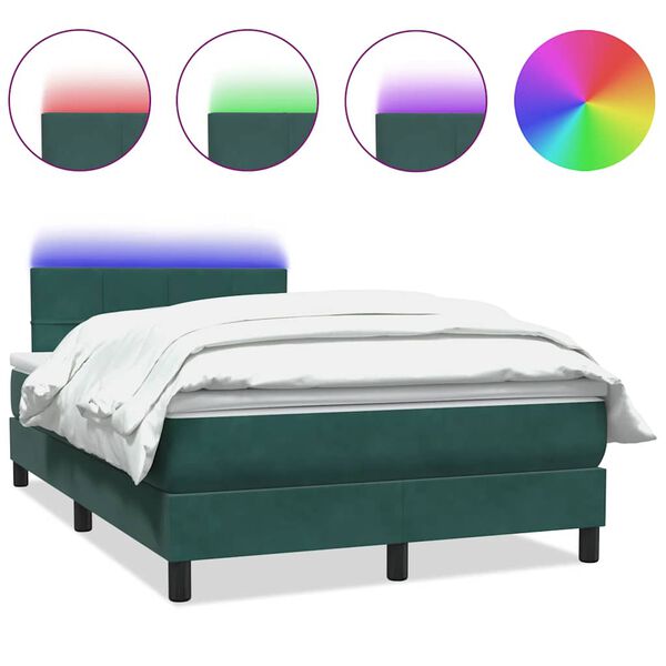vidaXL Cama box spring c/ colch&atilde;o e LED 120x220 cm veludo verde-escuro