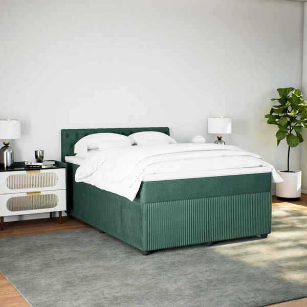 vidaXL Cama com molas/colch&atilde;o 160x200 cm veludo verde-escuro