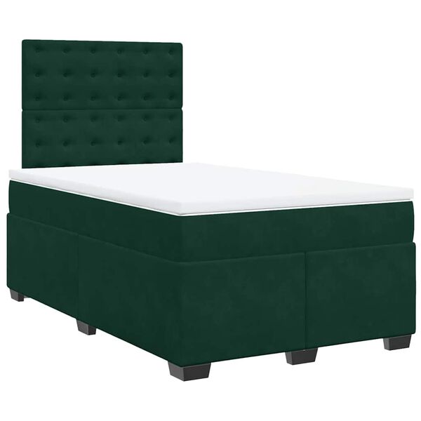 vidaXL Cama boxspring com colch&atilde;o 120x190 cm veludo verde-escuro