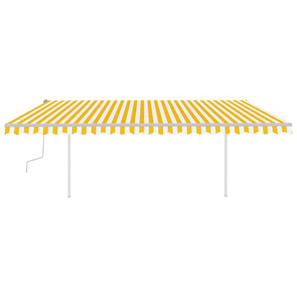 vidaXL Toldo retr&aacute;til manual com postes 5x3,5 m amarelo e branco