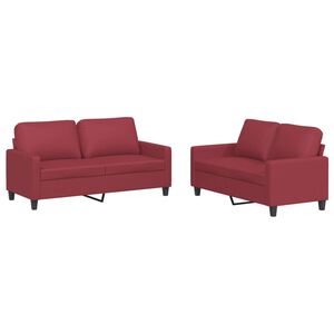 vidaXL 2 pcs conjunto sof&aacute;s c/ almofad&otilde;es couro artif. vermelho tinto