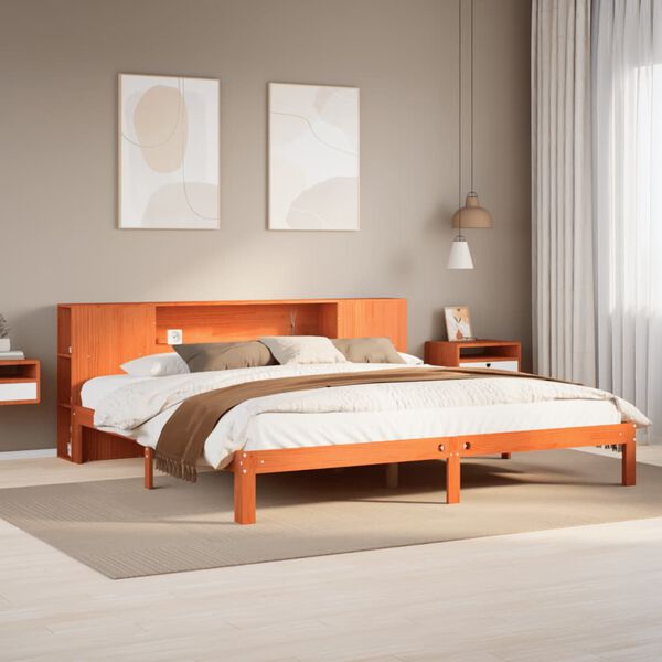 vidaXL Cama com estante sem colch&atilde;o 180x200 cm pinho maci&ccedil;o