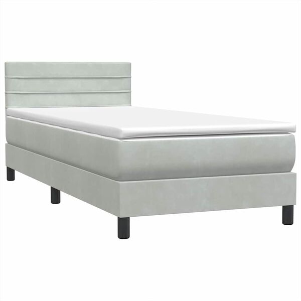 vidaXL Cama com molas/colch&atilde;o 100x220 cm veludo cinza-claro