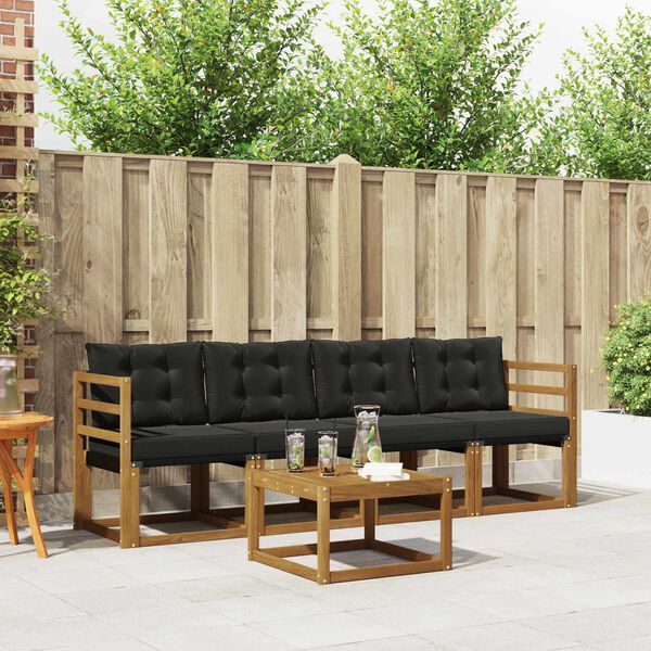 vidaXL Conjunto de Sof&aacute;s para Exterior 5 pcs Natural e Preto