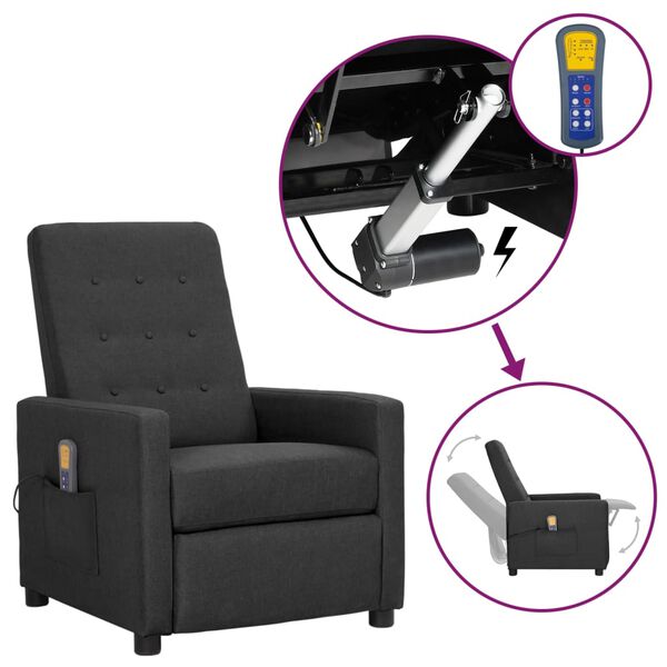 vidaXL Poltrona de massagens elevat&oacute;ria tecido cinzento-escuro