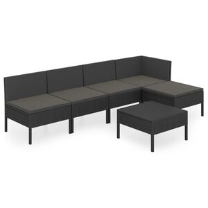vidaXL 6 pcs conjunto lounge de jardim c/ almofad&otilde;es vime PE preto