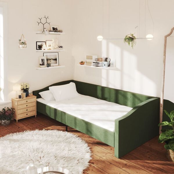 vidaXL Sof&aacute;-cama c/ sa&iacute;da USB 90x200 cm tecido verde-escuro
