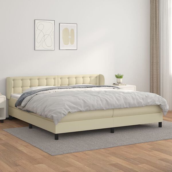 vidaXL Cama com molas/colch&atilde;o 200x200 cm couro artificial cor creme