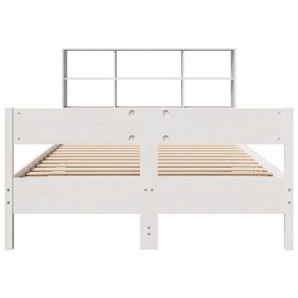 vidaXL Cama com estante sem colch&atilde;o 140x200 cm pinho maci&ccedil;o branco