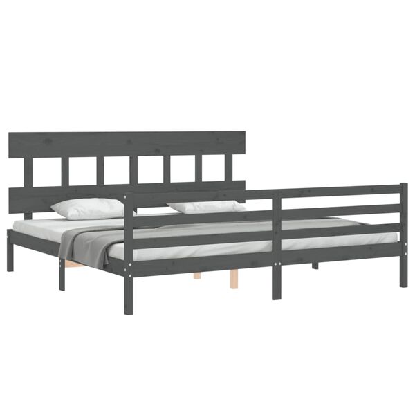 vidaXL Estrutura de cama com cabeceira 200x200 cm madeira maci&ccedil;a cinza