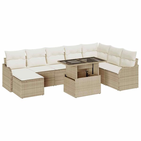 vidaXL Conjunto de Sof&aacute; de Jardim 9 pcs Bege Rattan Sint&eacute;tico