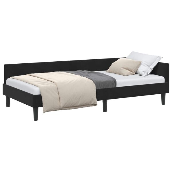 vidaXL Estrutura de Cama de Canto com cabeceira Preto 90 cm x 190 cm