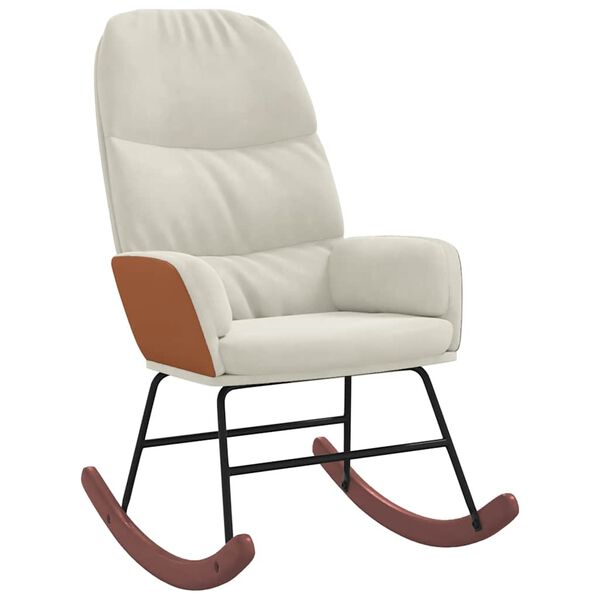 vidaXL Cadeira de baloiço veludo branco nata